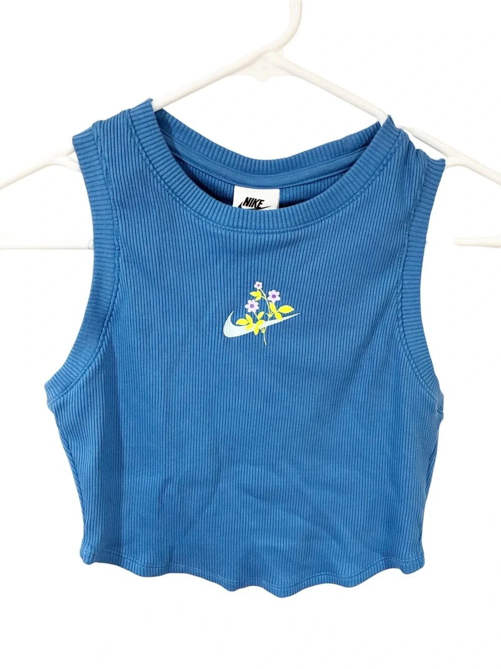 Nike Women's Sportswear Essential Cropped Ribbed Tank Blue Size XS NEW